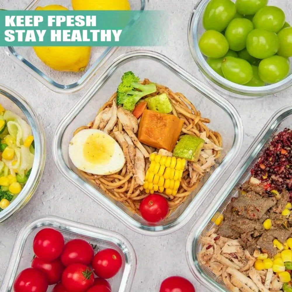 Glass Meal Prep Containers 16 Piece Set (8 Lids + 8 Containers) - Borosilicate Glass Food Storage with Leak Proof Lids, Oven Microwave Dishwasher Freezer Safe, BPA Free, Multiple Sizes