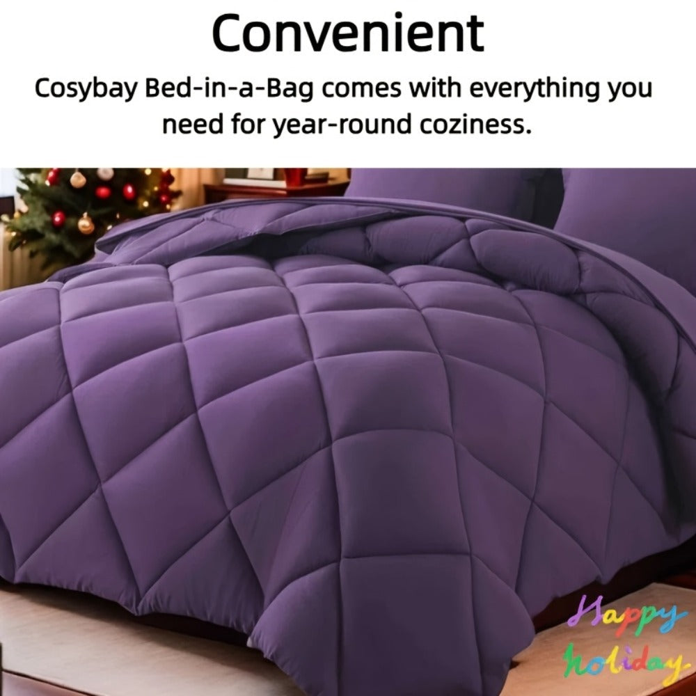 Comforter Set 7-Piece Bed in a Bag Queen King Full Soft Microfiber Down Alternative Comforter Fitted Sheet Flat Sheet Pillow Shams Pillowcases All Season Bedding Set 34 Colors