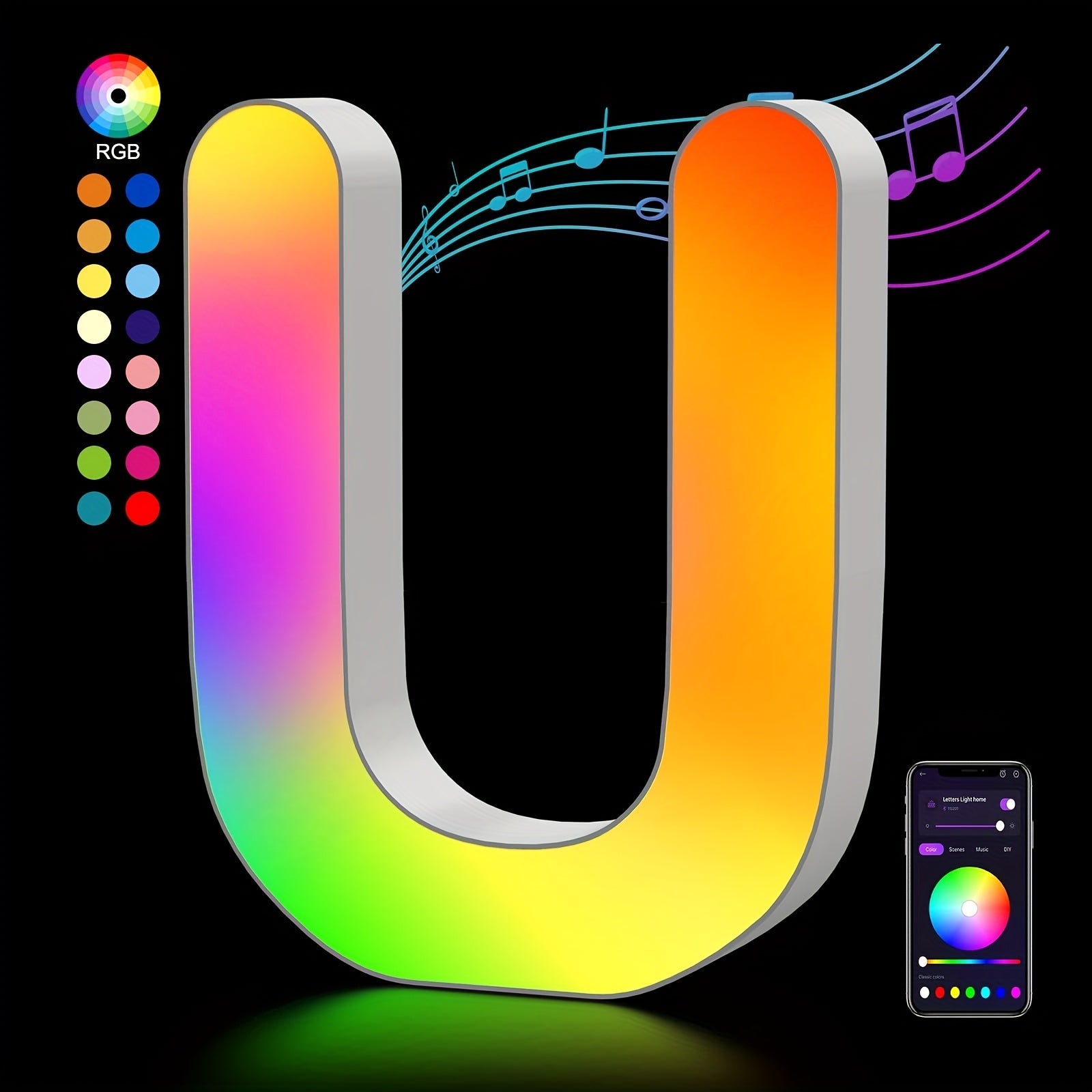 LED Letter Lights Music Sync - Colorful Flashing Marquee Alphabet Lights for Room Decor, Party, Bedroom, Festival & Camping, Numbers 0-9 & A-Z & Symbols Available, Night Light Wall Decoration