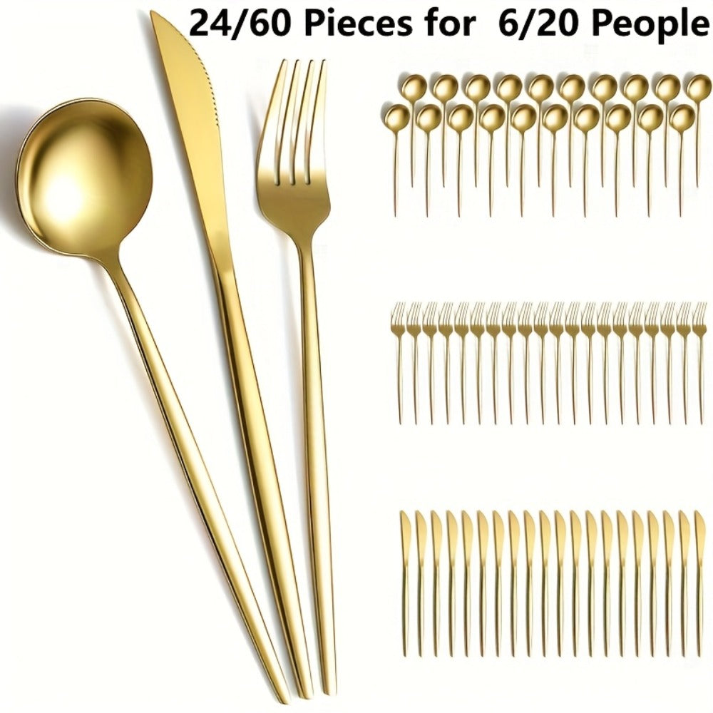 Gold Silverware Set 60 Pcs Service for 20 | Titanium Gold Plated Stainless Steel Flatware Set Knives Forks Spoons for Wedding Party Birthday Dishwasher Safe