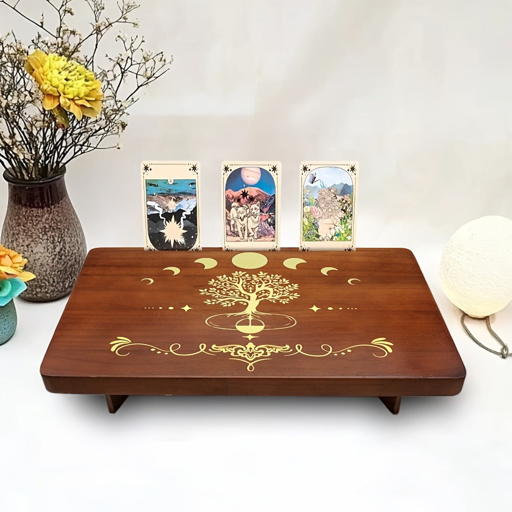 Crystal Display Stand Wooden Divining Table for Meditation Altar Witchcraft Decor - Bohemian Spiritual Tabletop Organizer for Crystals, Tarot Cards & Ritual Accessories, Boho Home Decor