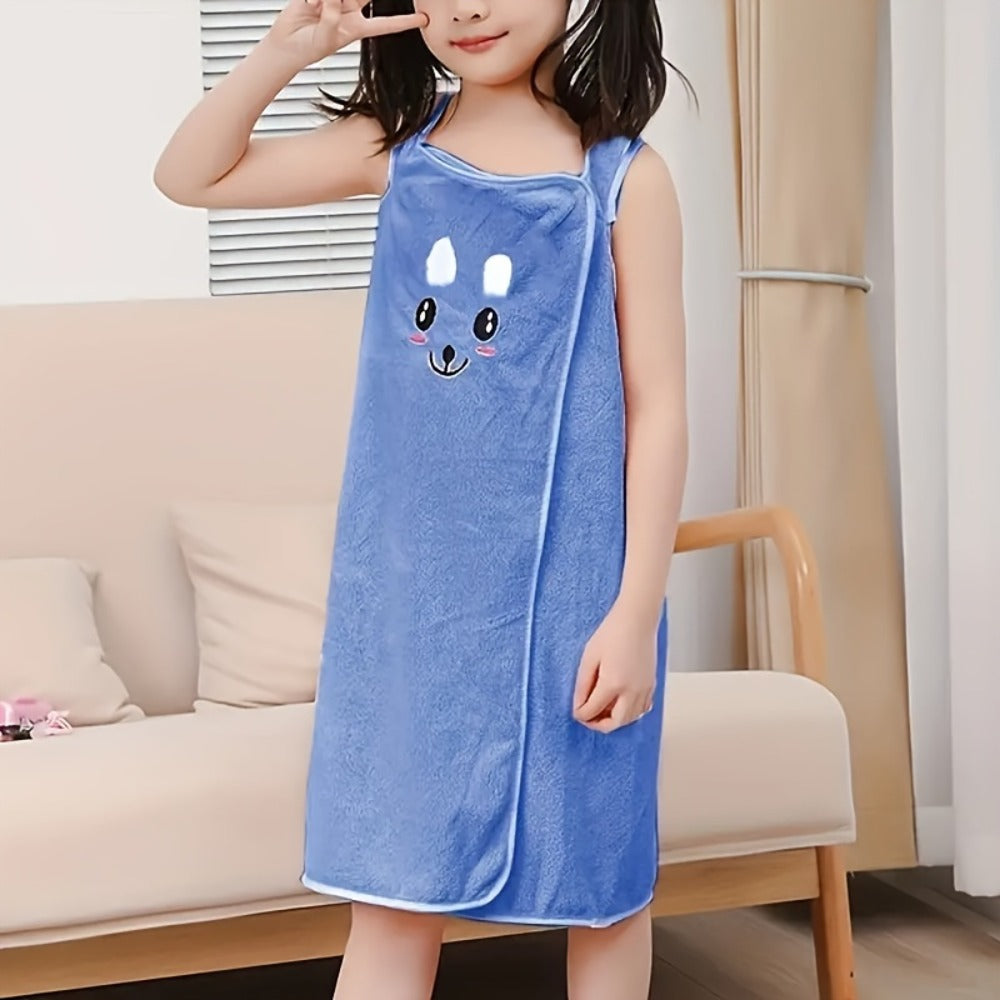 Bunny Ears Bath Towel Wrap for Girls - 250GSM Microfiber Cartoon Bath Skirt, Cute Kawaii Robe for Ages 6-12, Rose Red Purple Pink Blue, Fun Birthday Gift