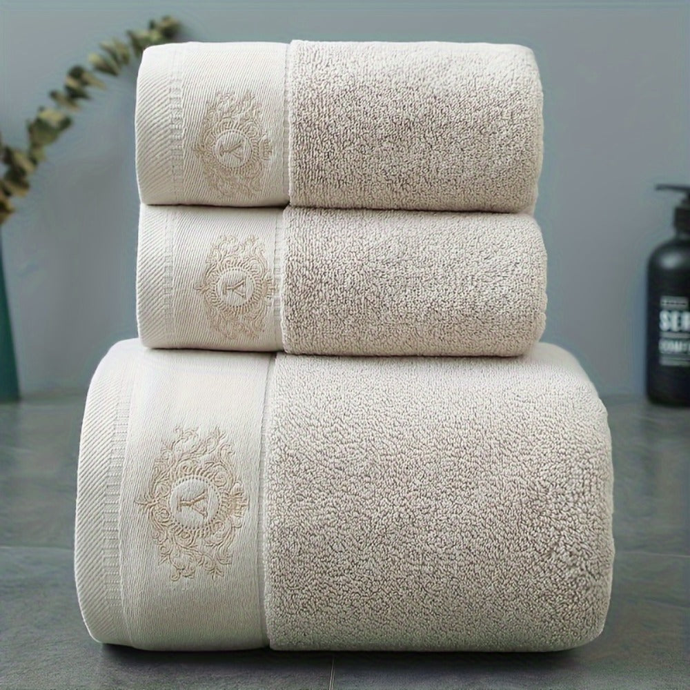 Embroidered Cotton Towel Set 3-Piece ¨C 400g/©O Soft Absorbent Lint-Free Bath Towel Hand Towel Set for Home Spa Salon