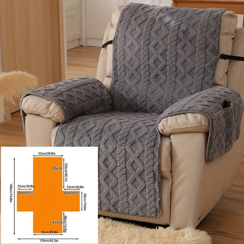 Recliner Cover Shu Velveteen Non-Slip Soft Plush Single Chair Sofa Cover - Pet Scratch Resistant Armchair Protective Slipcover | Deep Gray Light Grey Off White | Bedroom Office Living Room Home Decor