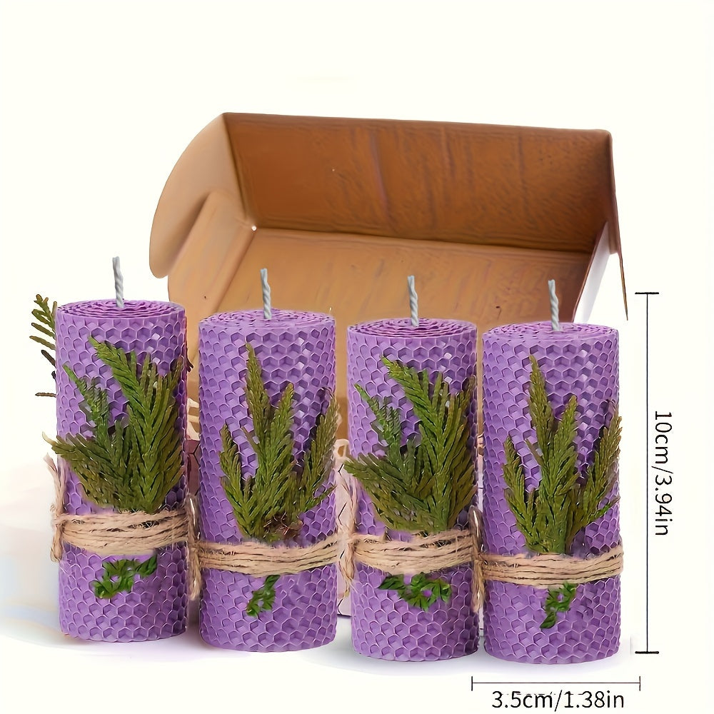 Beeswax Pillar Candles Hand Rolled with Honeycomb Texture ¨C 100% Pure Beeswax, 12+ Hour Burn, Gift Box Set for Home Decor, Christmas, Dinner & Holiday Decorations