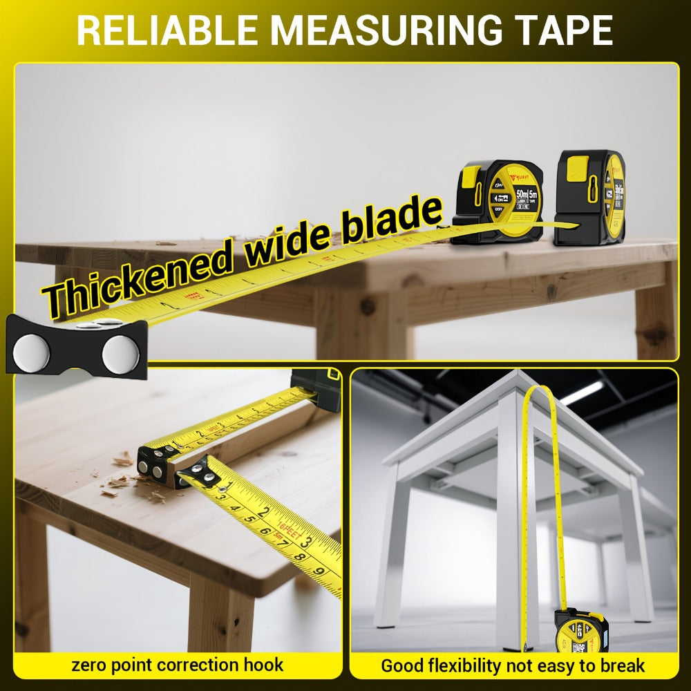 Laser Tape Measure 3-in-1 Digital Distance Meter 50M 165ft High Precision Infrared Rangefinder Smart HD Display USB Charging M In Ft Unit Switching Portable Measuring Tool