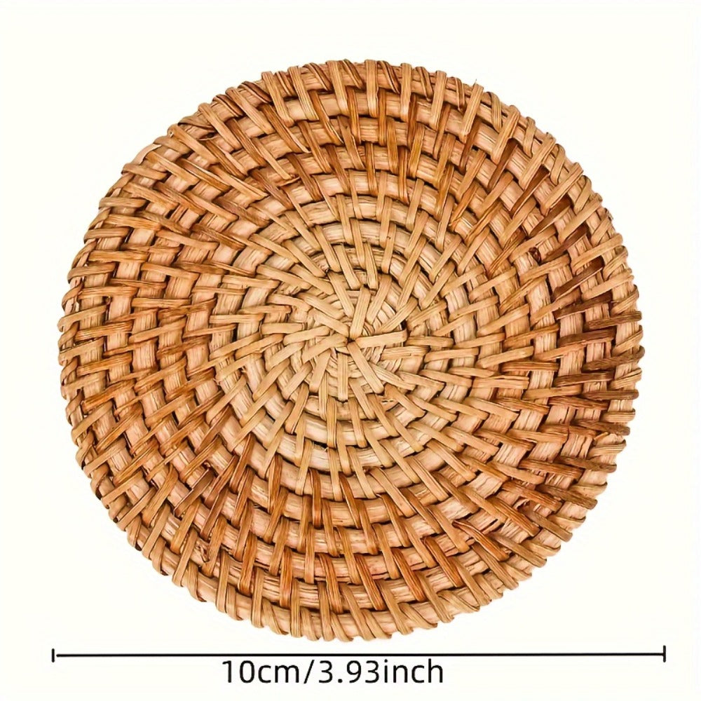 Rattan Woven Coasters Set of 6 Handcrafted Heat-Resistant Non-Slip Drink Mats Boho Table Decor for Kitchen Dining Room Coffee Table Tabletop Protection Holiday Gift