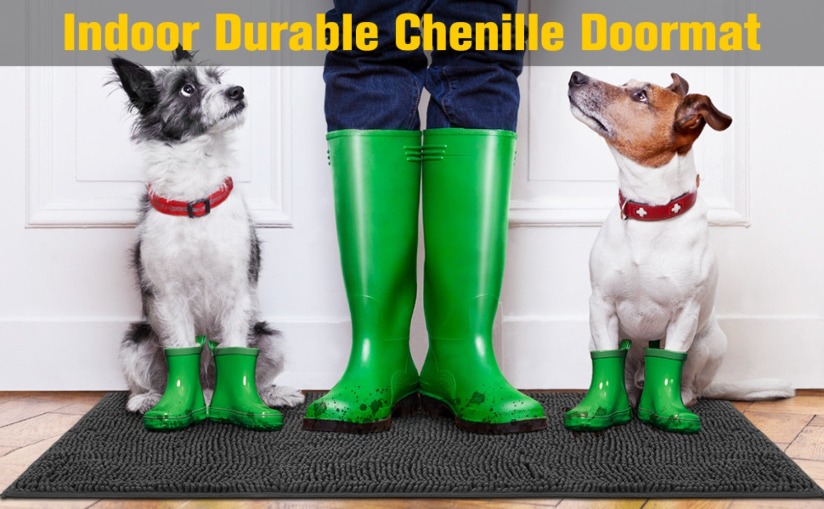 Chenille Doormat Absorbent Non-Slip Washable Indoor Outdoor Mat - Soft Shaggy Entryway Rug for Muddy Paws, Pets & Dogs | Machine Washable Front Door Mat in 18 Colors & 5 Sizes | Anti-Slip Rubber Backing