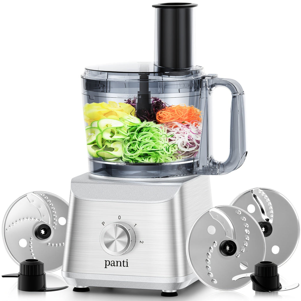 Food Processor 600W 6-in-1 Electric Food Chopper 12-Cup Bowl for Chopping Mincing Dicing Shredding Slicing Puree Dough with Food Chute and Pusher Black Silver
