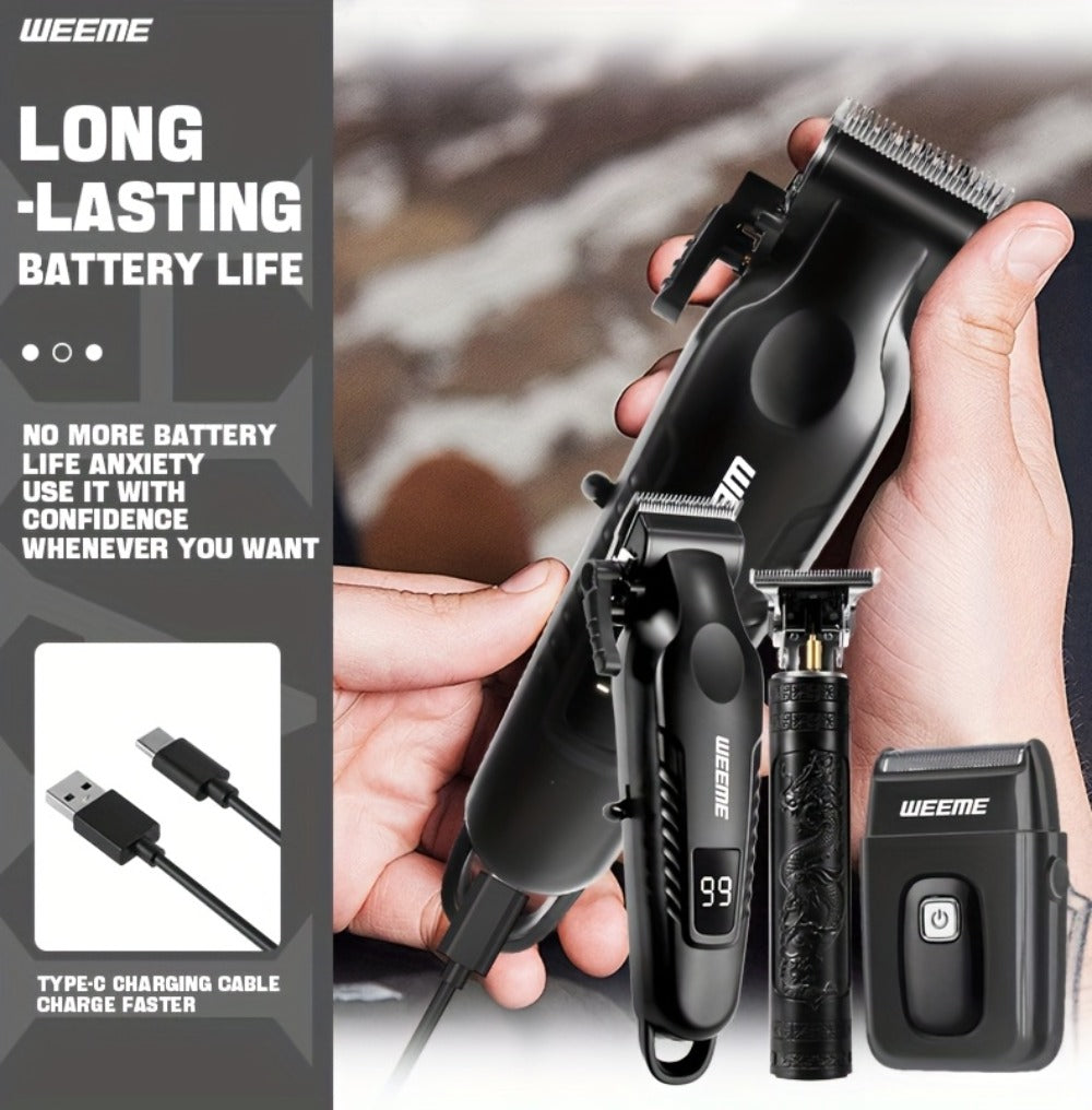 Men's Professional Grooming Kit ¨C Cordless Rotary Shaver & T-Blade Trimmer, Type-C Charging, 6 Adjustable Combs, Non-Slip Beard Shaper for Travel & Family Haircut