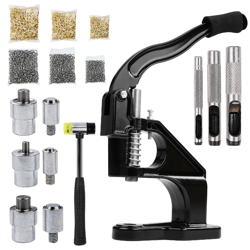 Grommet Machine Kit Heavy Duty Eyelet Punch Tool Set ¨C 3 Setting Dies 3 Punching Dies 6mm 10mm 12mm Hand Press with 3000 Silver & Gold Grommets for Fabric Leather Canvas Tarp Crafts