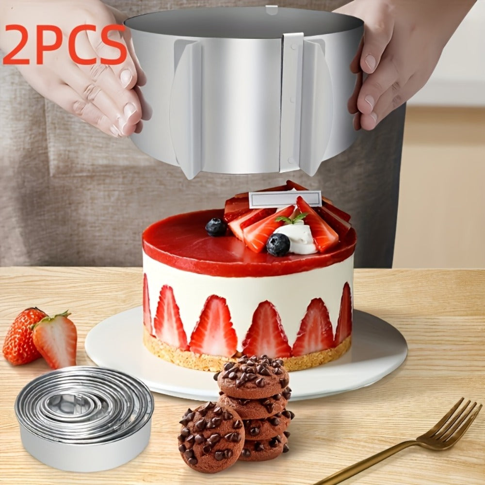 Adjustable Stainless Steel Cake Ring Mold 2-Pack, Retractable Round Mousse Cake Ring 6.3¡± to 11.8¡± Diameter, Heavy Duty Baking Ring for Mousse Cheesecake Layer Cake, Cake Decorating Tool
