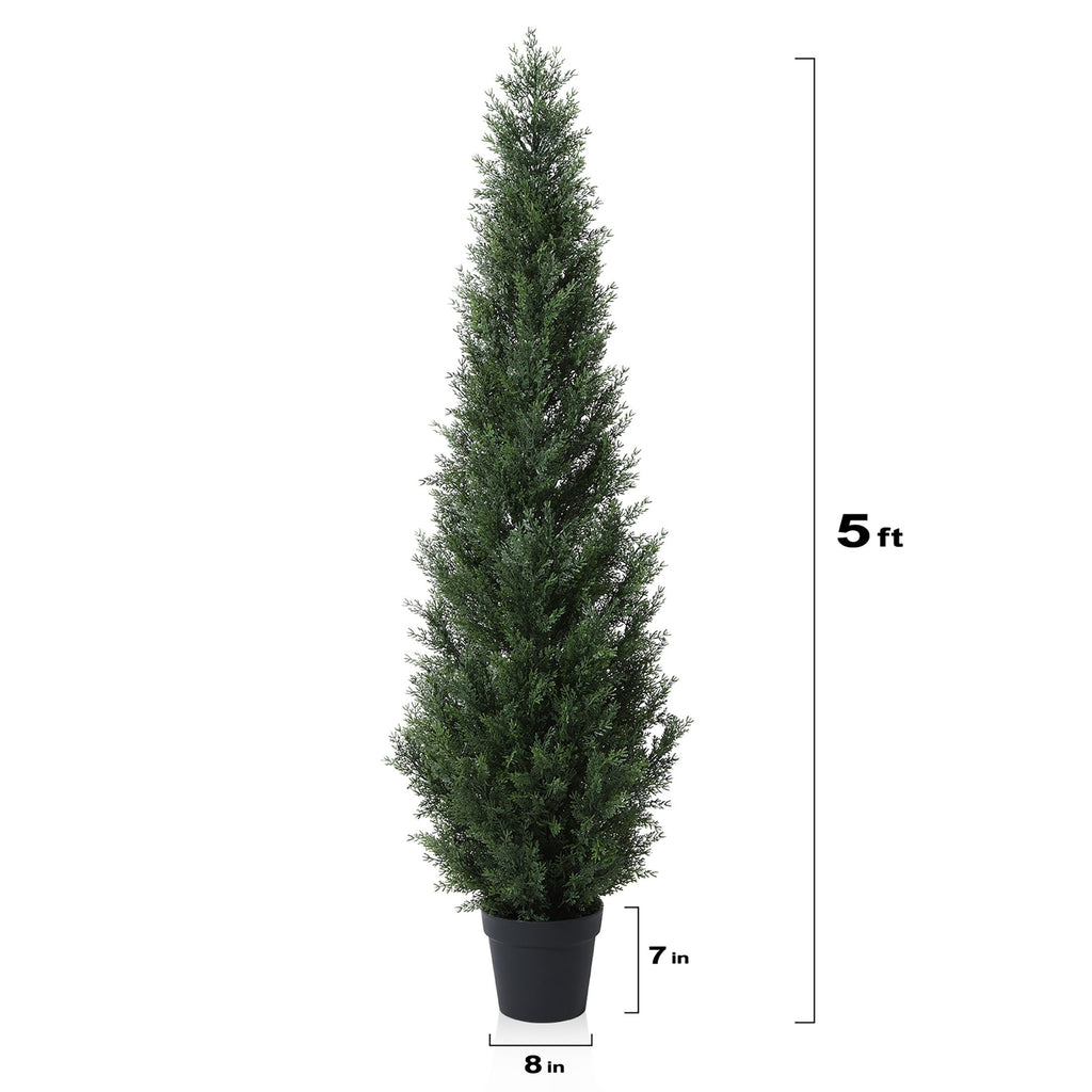 Artificial Topiary Cedar Tree Outdoor Indoor UV Resistant Fake Potted Plant Faux Pine Shrub Front Porch Patio Home Office Decor 3ft 4ft 5ft 1pc 2pcs