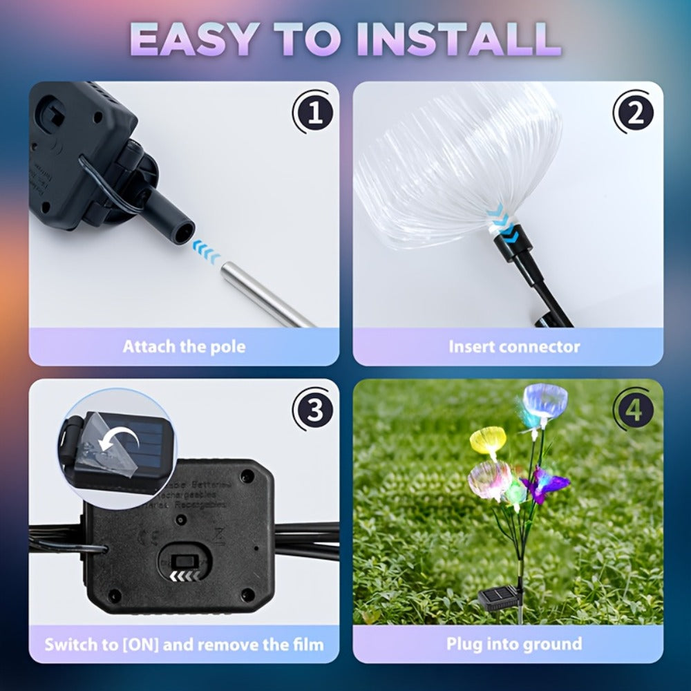 Solar Garden Lights 4-Pack, Fiber Optic Jellyfish Butterfly Stake Lights with 7-Color Changing LED & IP65 Waterproof ¡ª Solar Outdoor Lights for Garden Path, Yard, Patio & Holiday Decor