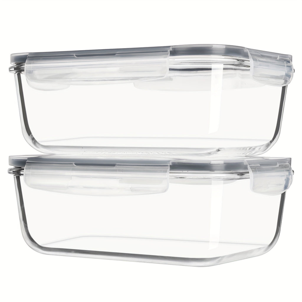 Glass Food Storage Containers with Lids 2 Pack ¨C 63oz Large Airtight Snap Lock Meal Prep Containers, Leak Proof Glass Dish with Lid for Oven, Microwave & Refrigerator, Food Transport Tubs