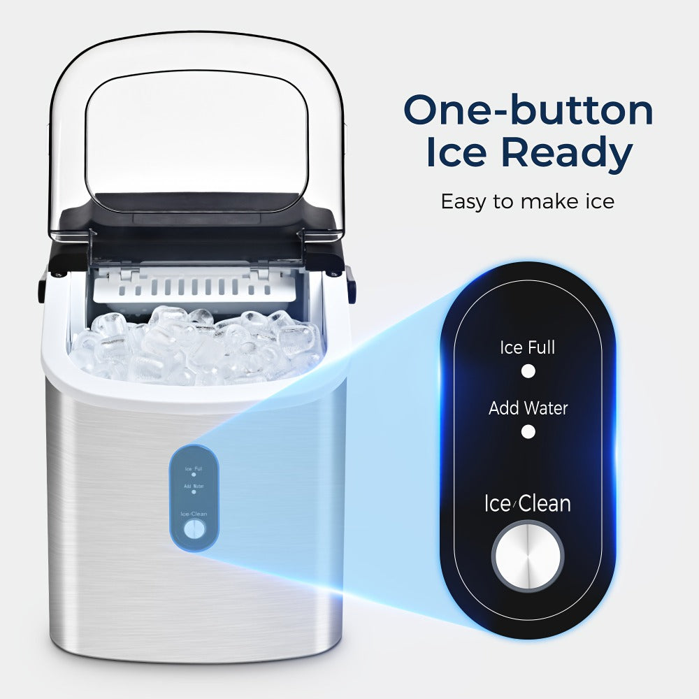 Portable Ice Maker Countertop ¨C Bullet Ice Machine 26-29 Lbs Daily, 9 Ice Cubes in 6 Mins, Self-Cleaning, Quiet Under 45dB, with Handle, Basket & Scoop, for Home, Kitchen, Camping & RV