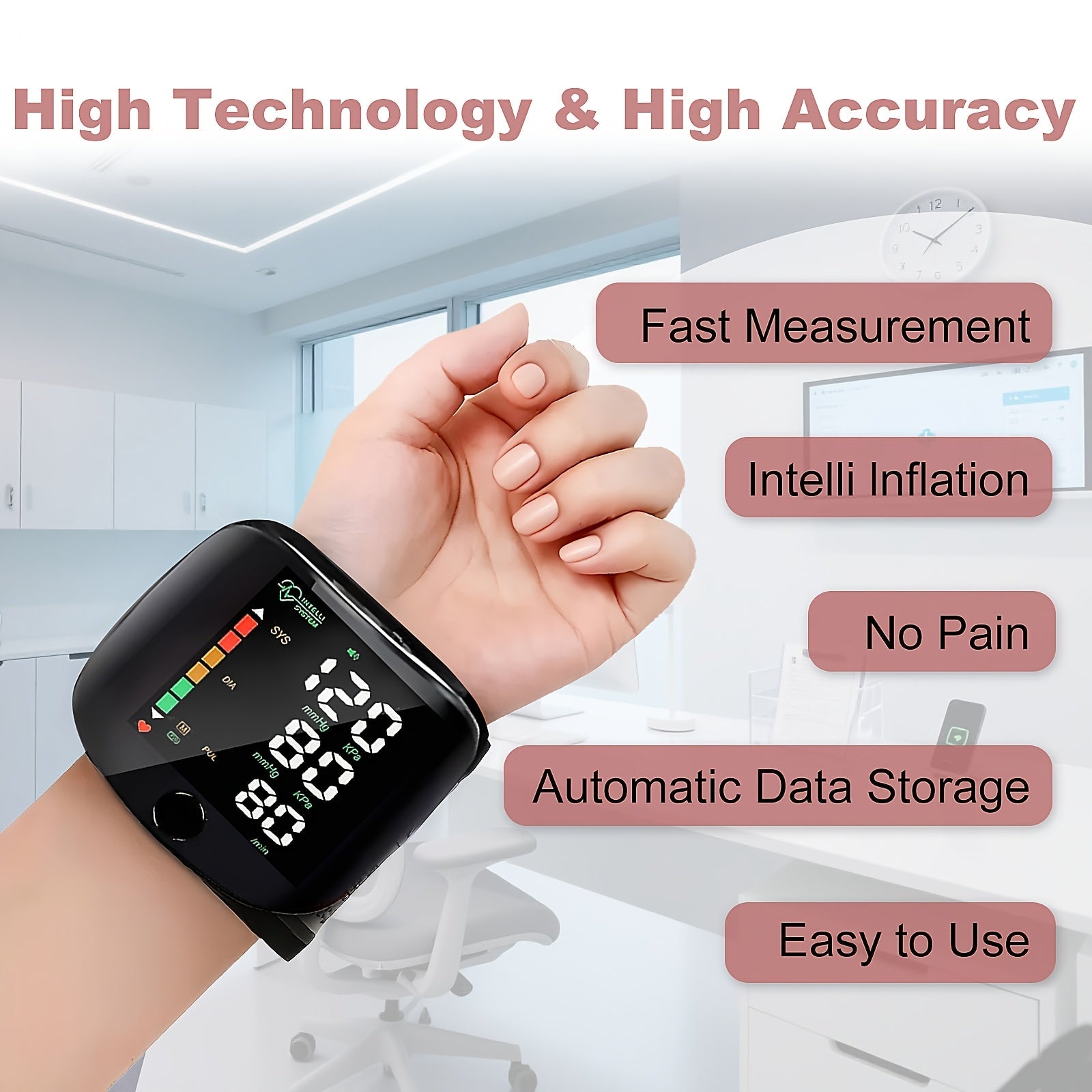 Wrist Blood Pressure Monitor Professional - Automatic BP Monitor with High-Precision LCD Display, Voice Language Prompts & Memory Function, Clinically Accurate for Medical & Home Use, Senior Gift