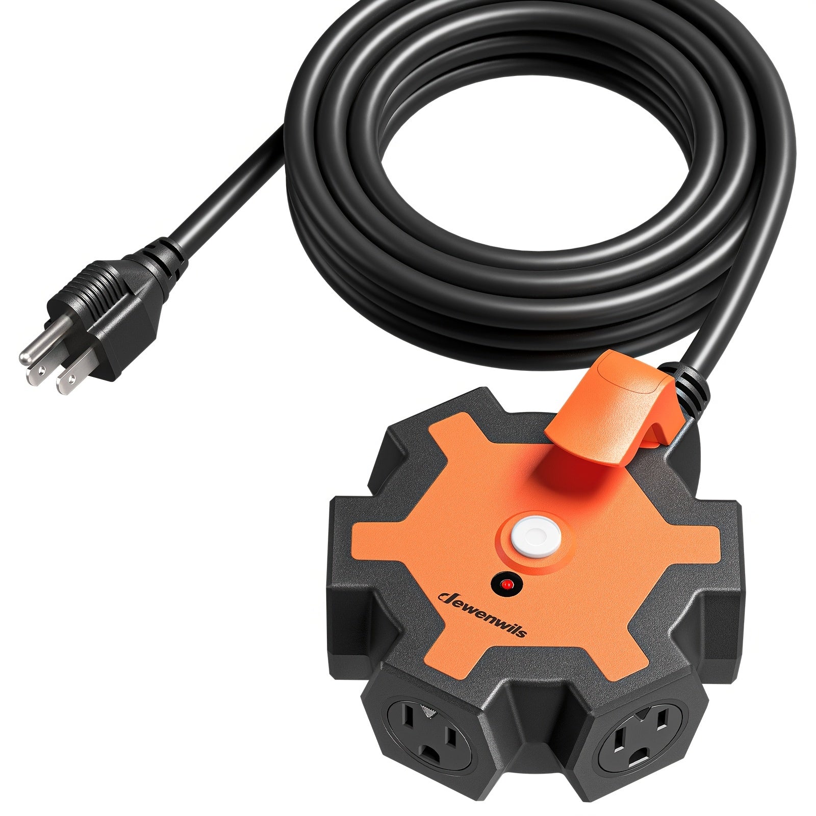 Power Strip Heavy Duty 5-Outlet with 15ft Extension Cord - 15A Circuit Breaker, 14/3 AWG SJTW Cord, Swivel Safety Covers, Indoor Outdoor Use for Garage Workshop, 1-Pack & 2-Pack Available