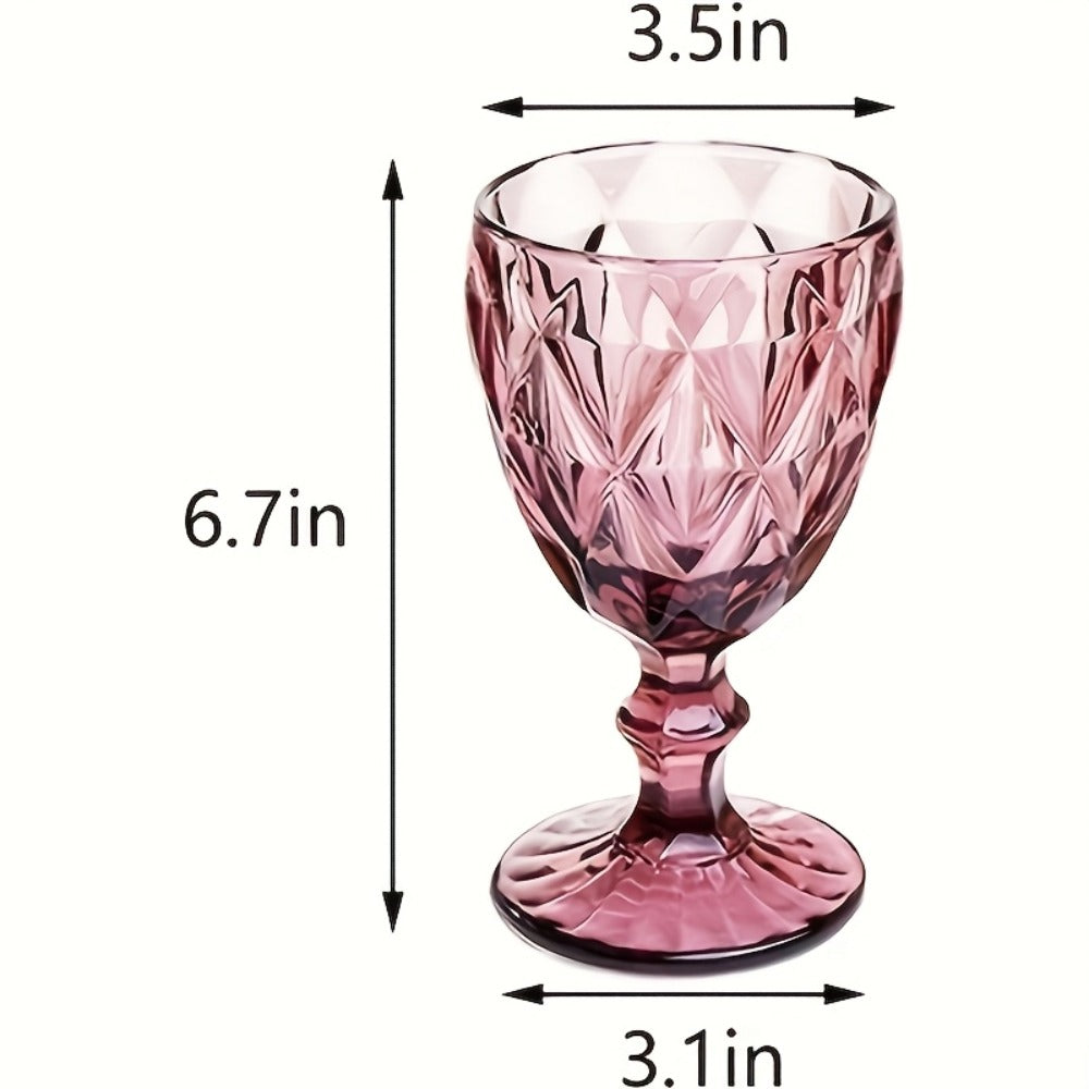 Vintage Wine Glasses Set of 6 Colored Stemmed Goblets 11.5oz ¨C Amber Flower Pattern Clear Glass Water Cups for Wedding Party Bar Table Glassware Gift