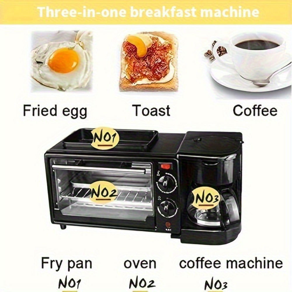 3-in-1 Breakfast Station Maker - Coffee Maker + Toaster + Frying Pan Combo, One-Touch Timing Fast Cooking, All-in-One Breakfast Machine 110V US Plug for Home Kitchen Apartment Dorm