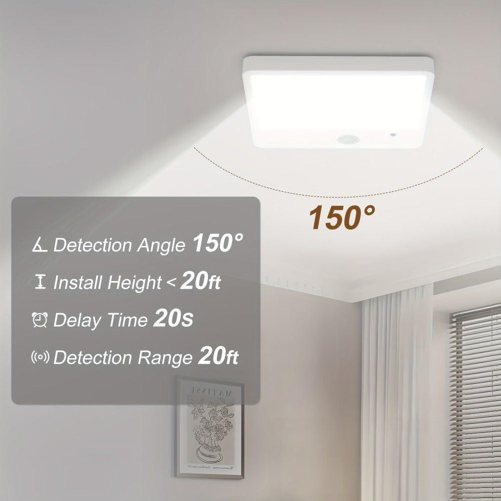 Wireless LED Ceiling Light Motion Sensor Rechargeable Battery Powered 3 Color Temperatures Remote Control No Wiring Closet Light for Bathroom Staircase Garage Hallway Kitchen Pantry White 1 or 2pcs
