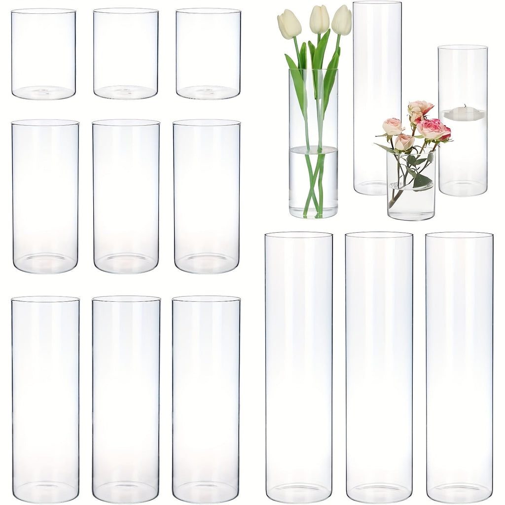 Glass Cylinder Vases Set 12 or 24pcs Clear Tall Flower Vase Candle Holder 4 Sizes for Wedding Centerpieces Home Decor Party Table Decoration DIY Candle Making