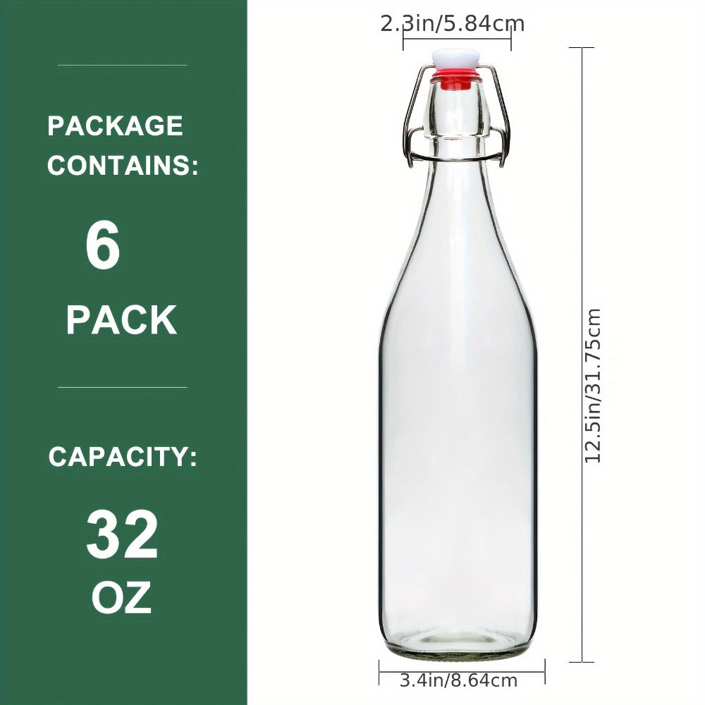 Swing Top Glass Bottles 32oz with Airtight Stopper - Flip Top Brewing Bottles for Kombucha Beer Beverages Oil Vinegar Water Soda - Set of 4 6 8 12 Reusable Glass Bottles with Swing Lid