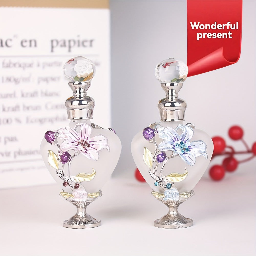 Refillable Perfume Bottle 10ml Vintage Glass Travel Atomizer Essential Oil Dispenser Portable Mini Spray Bottle Enamel Peach Heart Design Gift for Women