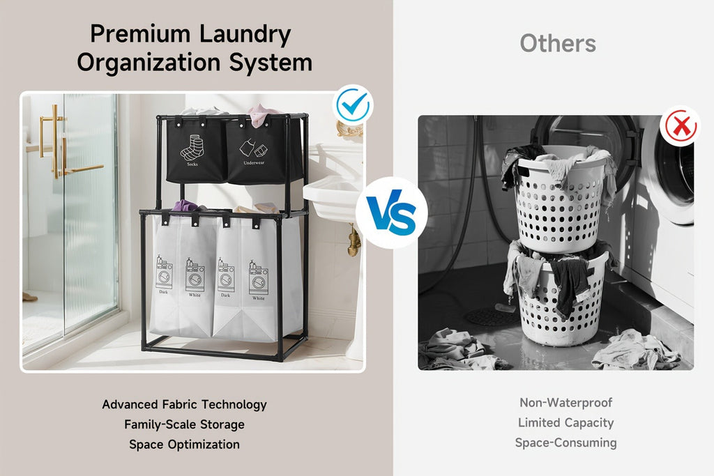 Laundry Sorter 2 Compartment Hamper ¨C 2-Tier Metal Frame Laundry Hamper with Handles, Breathable Mesh Bags & Cable Ties ¨C Space-Saving Clothes Organizer for Home, Bedroom & Apartment