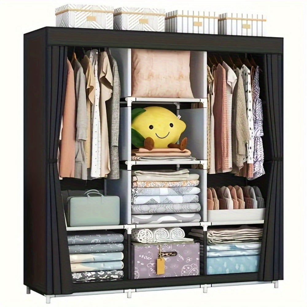 Portable Wardrobe Closet with Steel Frame & Non-Woven Shelves ¨C Dustproof Clothes Storage Organizer, Visible Grid Sections, 67x17.7x50.4 Inch Bedroom Wardrobe for Shoes, Clothes & Accessories