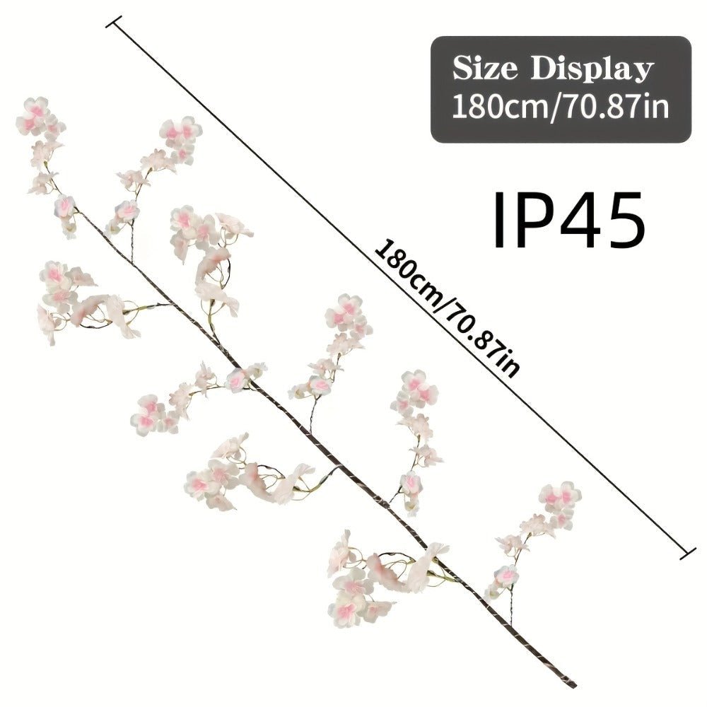 Cherry Blossom Fairy Light Garland 100 LED USB Powered ¨C 180cm Artificial Flower String Lights for Wedding, Christmas, New Year, Spring & Home Wall Decor, Warm White IP45