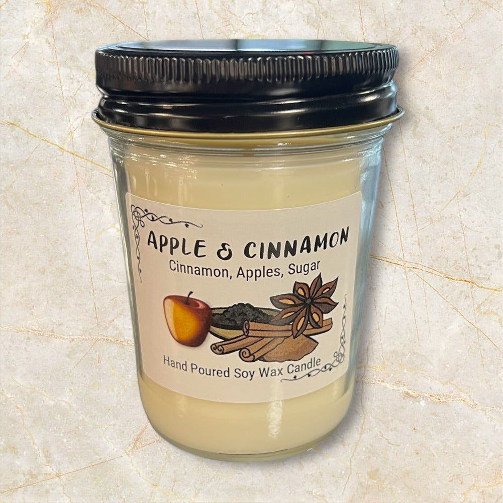 Soy Wax Candle Apple Cinnamon Scented 8oz Mason Jar Natural Vegan Fall Holiday Candle 30-40 Hour Burn Time Christmas Thanksgiving Seasonal Gift