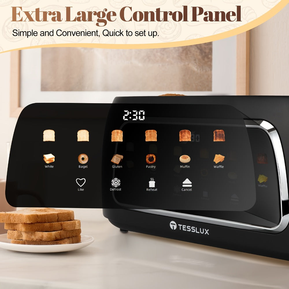 4 Slice Toaster with Touch Screen Control, 1.5¡± Wide Long Slots, 6 Browning Levels & 6 Bread Types ¨C Digital Timer, Memory Function, Defrost & Reheat for Family Breakfast, White & Black