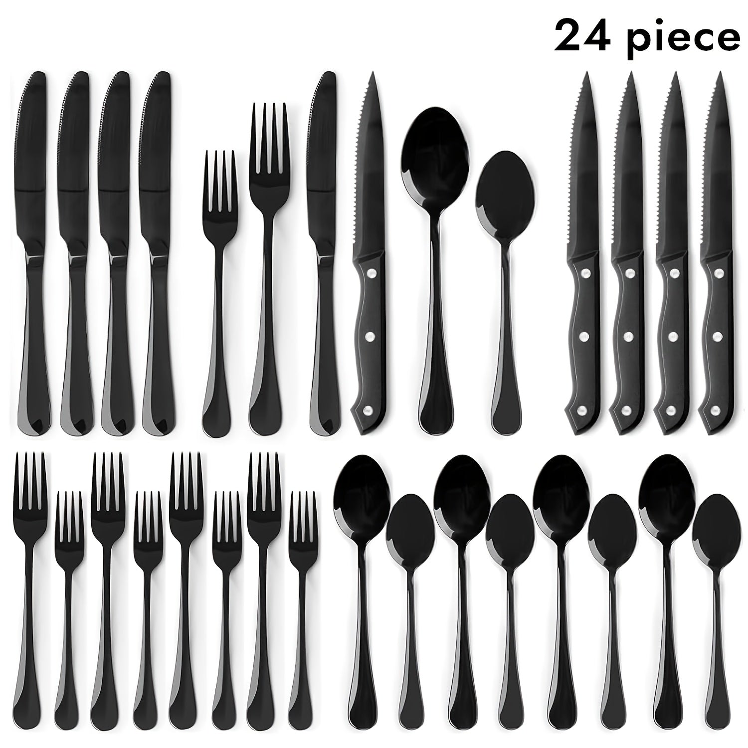 Stainless Steel Silverware Set Flatware Set with Forks Spoons & Knives ¨C Modern Cutlery Set for Kitchen, Dining & Parties, Service for 4/6/12, 20/24/30/65 Piece