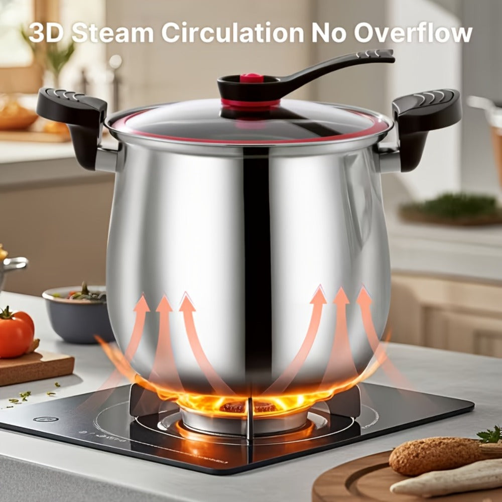 Stainless Steel Quick Cooking Pot with Lid Large Capacity ¨C Food-Grade Non-Stick Scratch-Resistant Saucepan | Induction & Gas Stove Compatible Stew Soup Pot Even Heating Kitchen Cookware