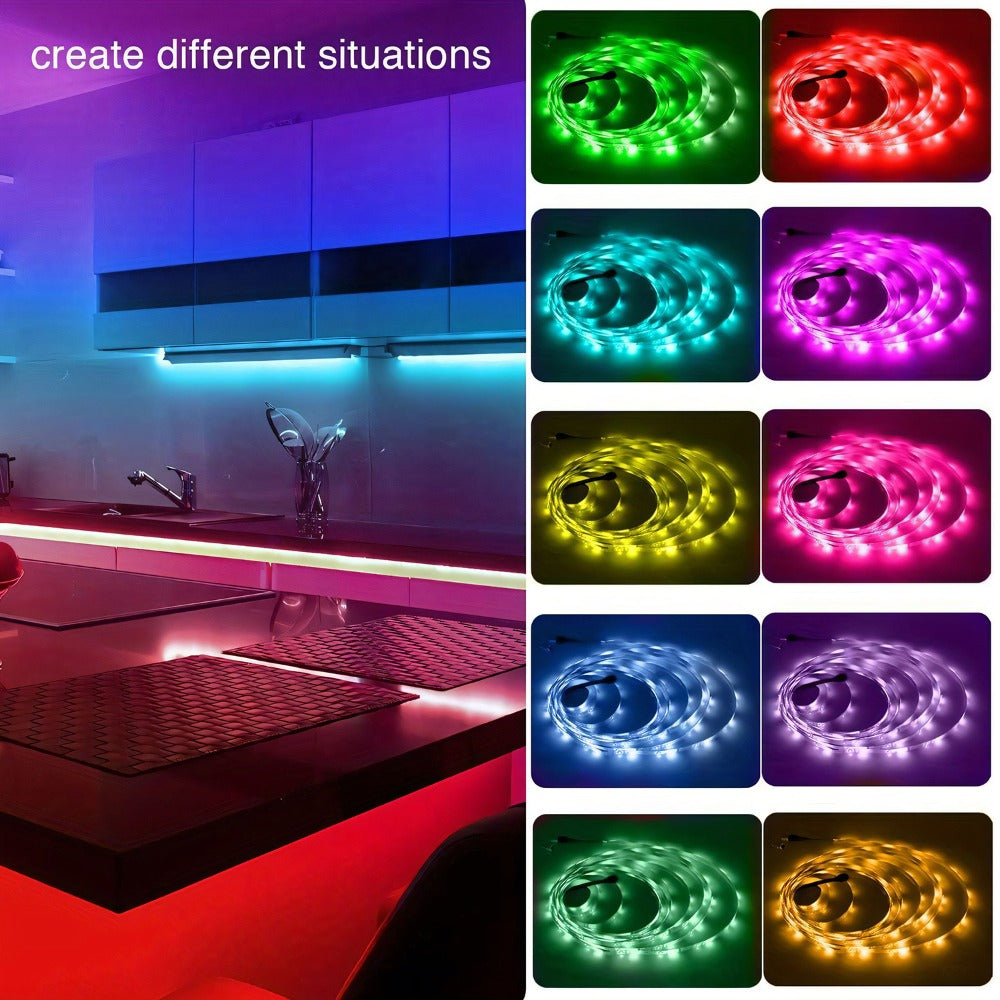 Color Changing LED Strip Lights RGB Music Sync App Remote Control 16 Million Colors Dimmable Timer DIY Smart Light Strip for Bedroom Living Room Party Holiday Christmas Decor 25ft 50ft 100ft 200ft 260ft