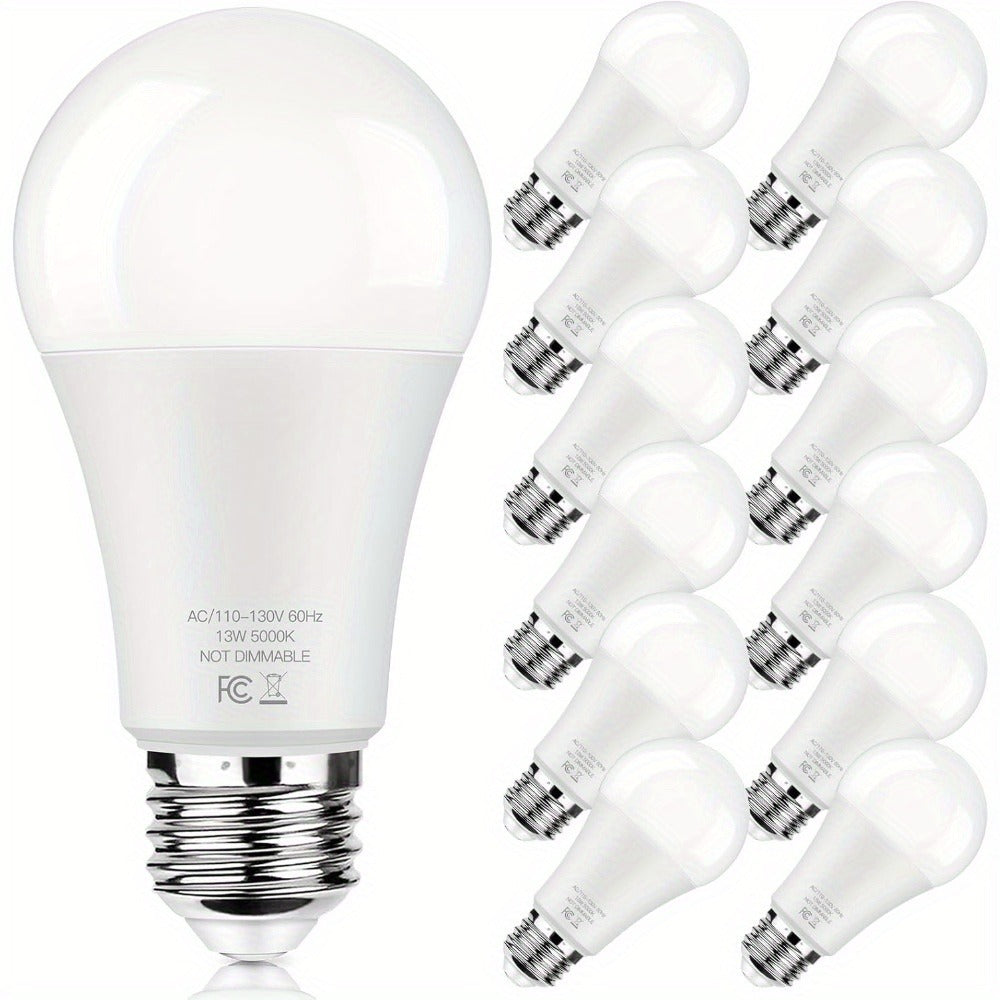 LED Light Bulbs 100W Equivalent A19 13W E26 Base 1500 Lumens Super Bright Non-Dimmable No Flicker Bulb for Home Bedroom Office Lamp 3000K Warm White 5000K Daylight 12 Pack 24 Pack
