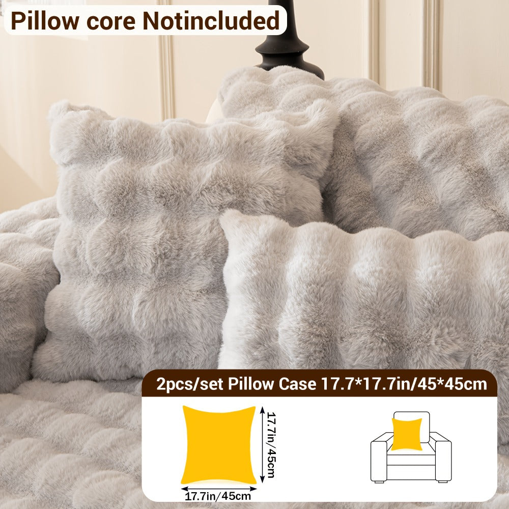 Bubble Soft Faux Rabbit Fur Sofa Cover - Non-Slip Silicone Backing Stretchable Slipcover Pet Friendly Machine Washable for Living Room Bedroom Dorm, 4 Colors Multiple Sizes