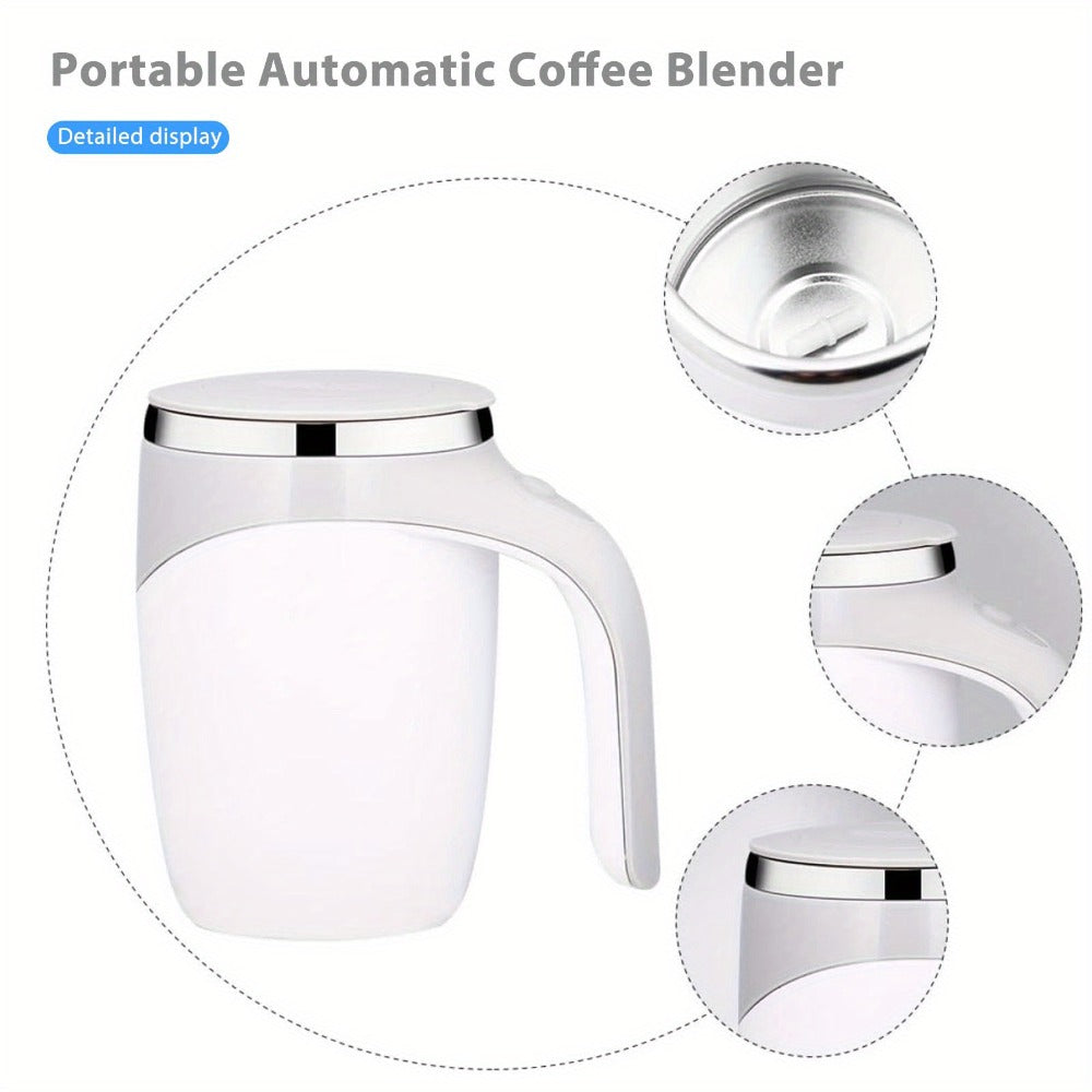 Self Stirring Coffee Mug with Magnetic Stirring Technology ¨C 13.3oz Stainless Steel Travel Mug, No Battery Needed, Spill-Proof Lid & Ergonomic Handle, Reusable Coffee Cup Gift Set ¨C White & Beige