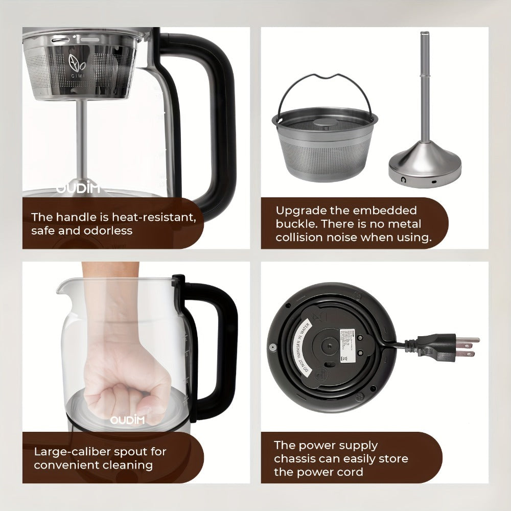 Drip Coffee Maker Electric Kettle 600W 40.58oz BPA-Free Glass Stainless Steel Spray Brew Keep Warm Boil-Dry Protection for Coffee Tea Perfect Gift