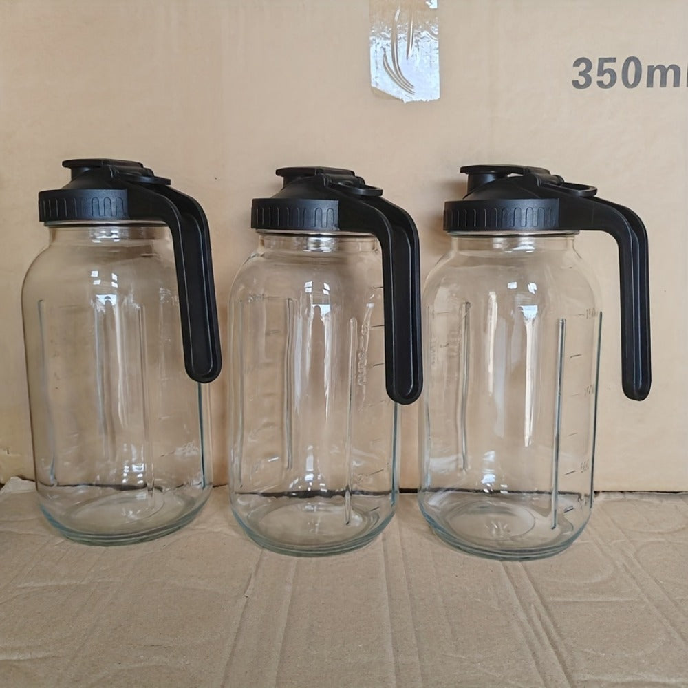 Glass Pitcher 64oz Mason Jar with Lid and Pour Spout - 2 Quart Wide Mouth Leak Proof Glass Jug for Fridge Iced Tea Sun Tea Lemonade and Juice, Creamer Container for Coffee and Breast Milk Storage, Available in 2 or 3 Pack