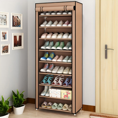10-Layer Shoe Rack with Dust Cover ¨C Non-Woven Portable Shoe Cabinet Organizer for Entryway, Bedroom & Dormitory Storage