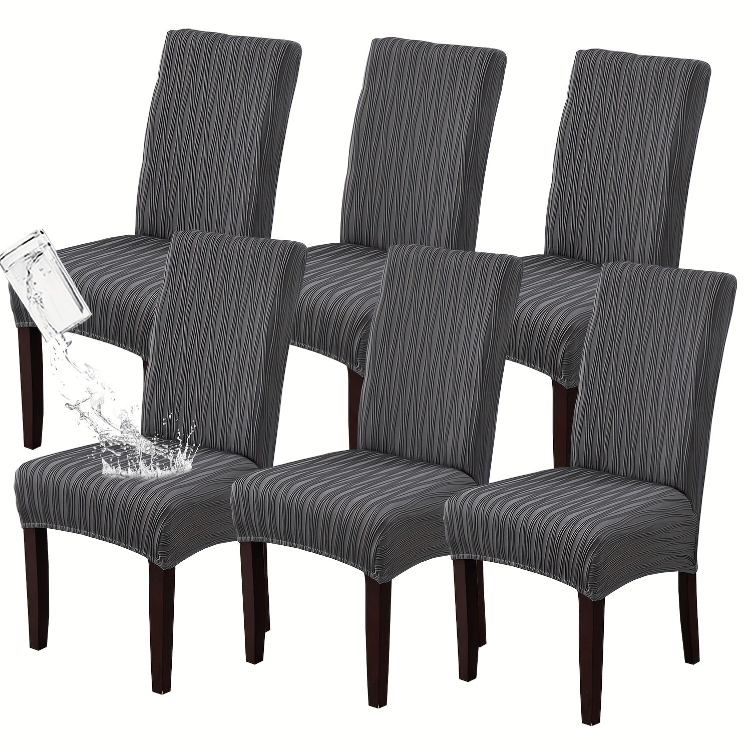 Dining Chair Covers Stretch Slipcovers Set of 4 or 6, Stain Resistant Removable Washable Chair Protector for Home Kitchen Restaurant Wedding, Spandex Jacquard Fabric, 7 Colors Available
