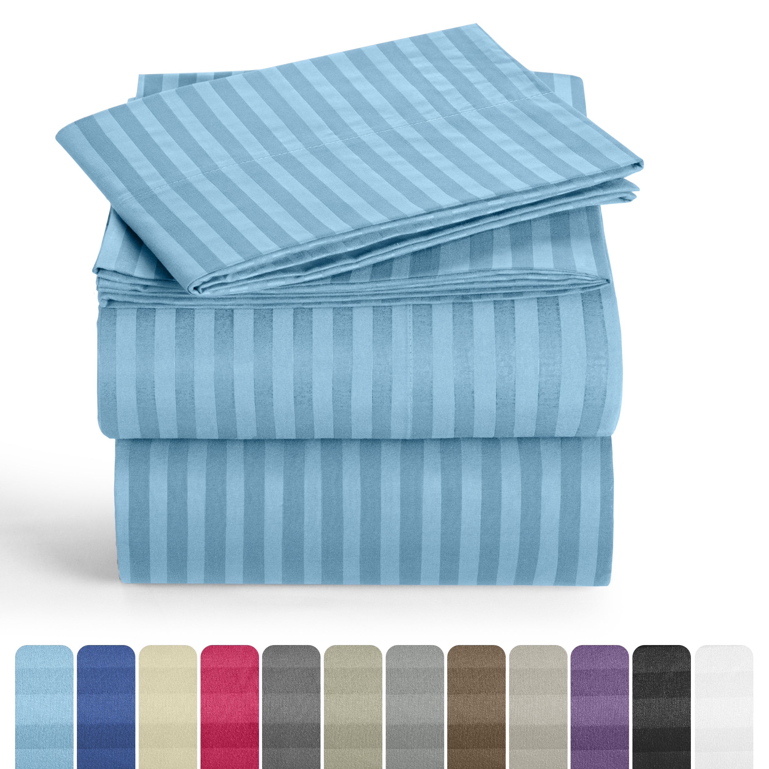 Bed Sheets Set 4/3 Piece Striped - Deep Pocket Fitted Sheet, Soft Breathable Cooling Microfiber Bedding with Pillowcases, Wrinkle Fade Stain Resistant, Hotel Luxury Quality for All Bed Sizes