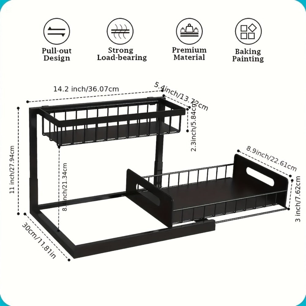 Under Sink Organizer Pull Out 2 Tier Slide Out Cabinet Shelf ¨C Kitchen Bathroom Storage Rack Utility Organizer 1 or 2 Pack
