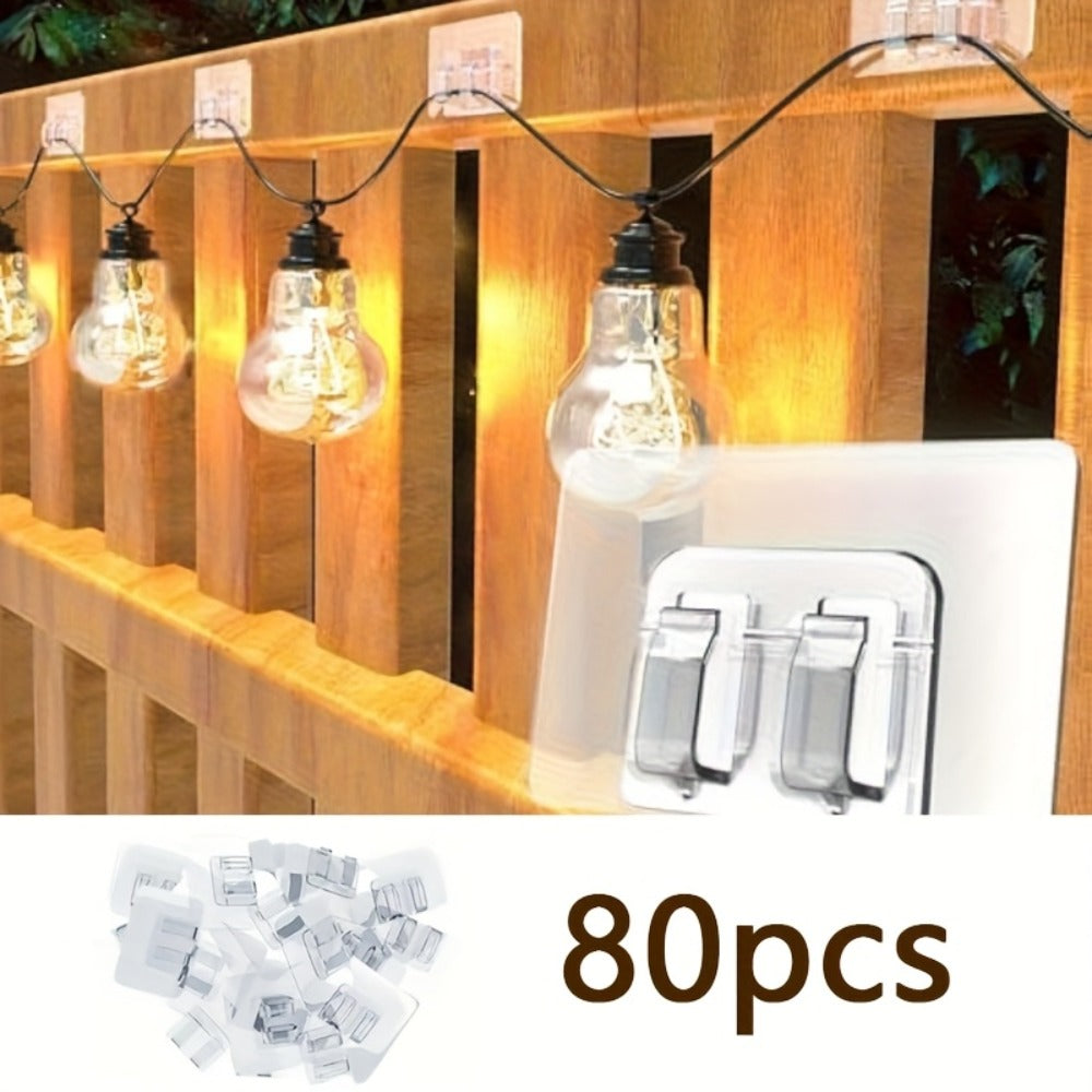 Adhesive Hooks for Outdoor String Lights - Waterproof UV-Resistant No-Damage Clips for Christmas Patio Garden Balcony Decor (40/80/160/250/400pcs)