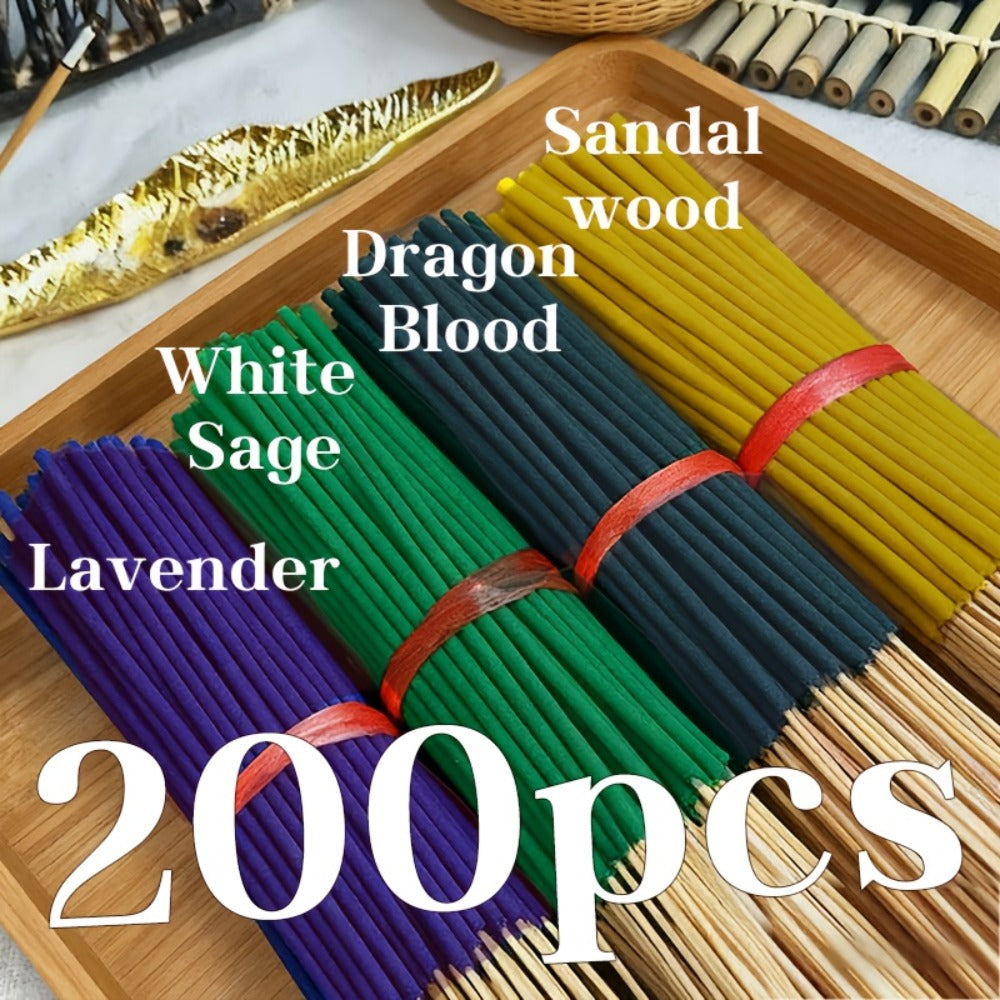 Incense Sticks 200pcs Aromatherapy Incense Set 4 Scents for Meditation Yoga Purification Home Fragrance Long Lasting Sandalwood Jasmine Rose Lavender Sage Gift