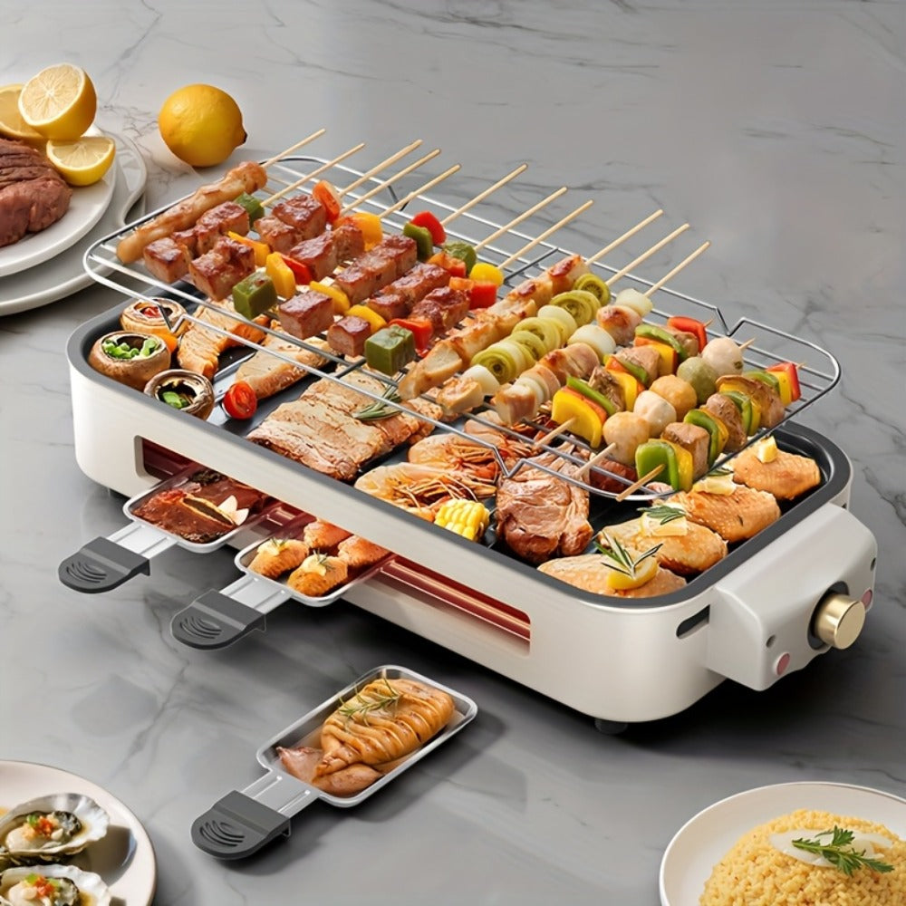 Electric Grill 2-in-1 Indoor BBQ & Frying Pan ¨C 1500W Temperature Control, Non-Stick Detachable Cooking Board, Portable Electric Grill for Meat, Dishwasher Safe, Christmas Gift Idea with Gift Bag