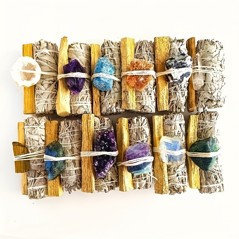 Natural Crystal White Sage Smudge Set for Space Cleansing Home Rituals Meditation Decor Teacher Appreciation Easter Gift Random Crystal