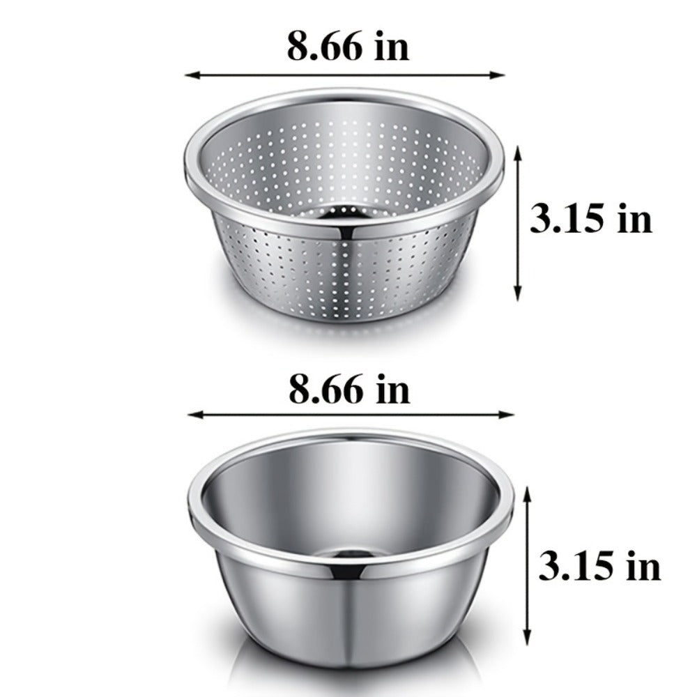 Stainless Steel Colander with Mixing Bowl Set 304 Food Grade Strainer Bowl for Washing Vegetables Fruit Rice Dishwasher Safe Kitchen Colander Sieve Multiple Sizes